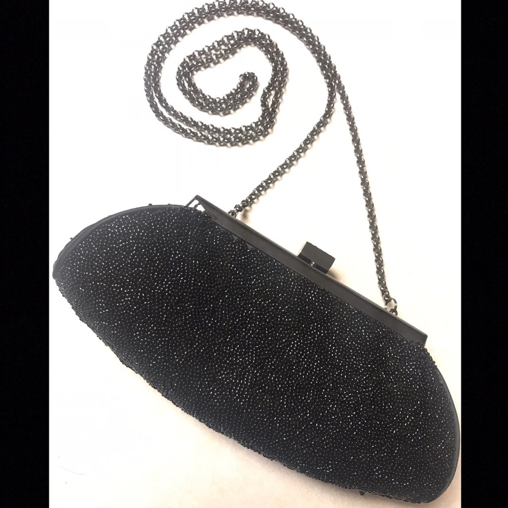 Black beaded clutch by Aqua